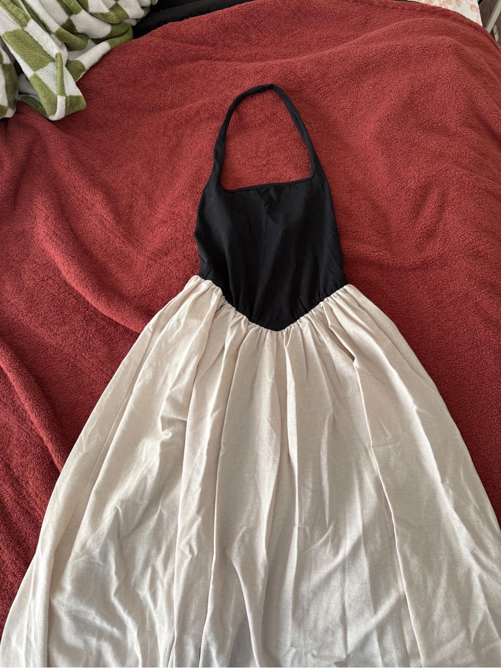Black Halter Bodice Cream Skirt Dress - Women's Elegant Summer Dress